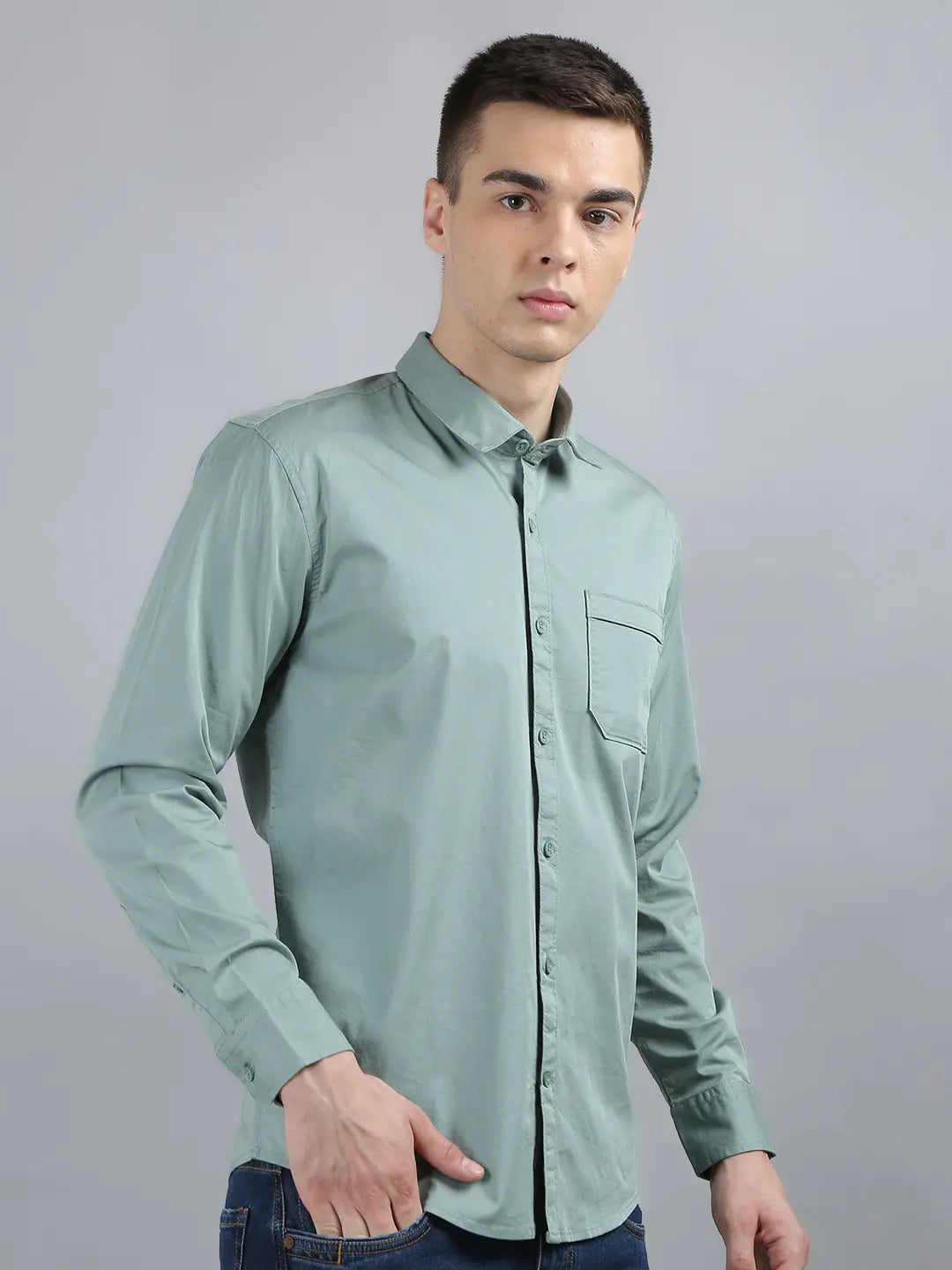 Mens Pista Green Solid Regular Fit Shirt Tim Paris mens-pista-green-solid-regular-fit-shirt-tim-paris