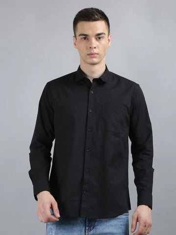 Black Solid Regular Fit Shirt Tim Paris