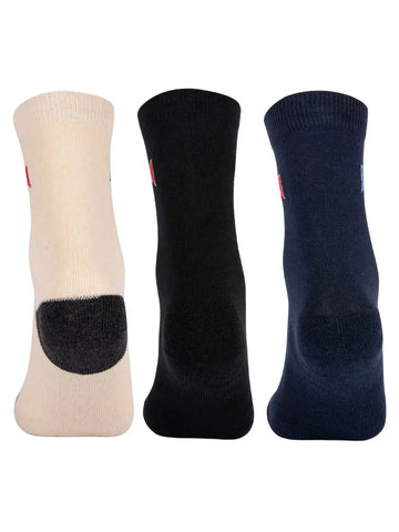 Socks For Premium High Ankle Length Sports Socks With Thick Cotton Cushion Multi-Purpose|Extra Durable Socks In An Assorted Combo| Pack Of 3 Free Size |(Cream/Black/Navy)| Tim Paris