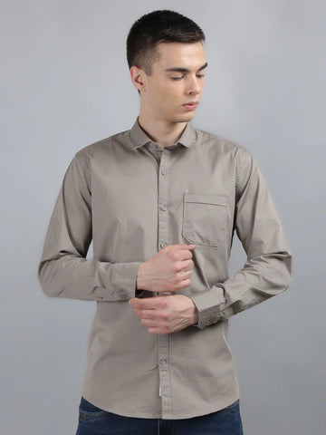 Beige Grey Classic Solid Shirt Tim Paris