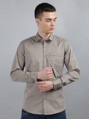 Beige Grey Classic Solid Shirt