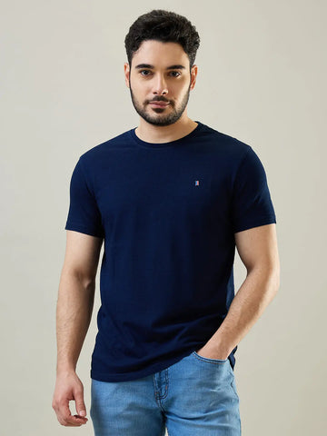 Navy Blue Enzyme Wash T-Shirt Tim Paris