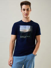 Rinse Washed Blue Printed T-Shirt