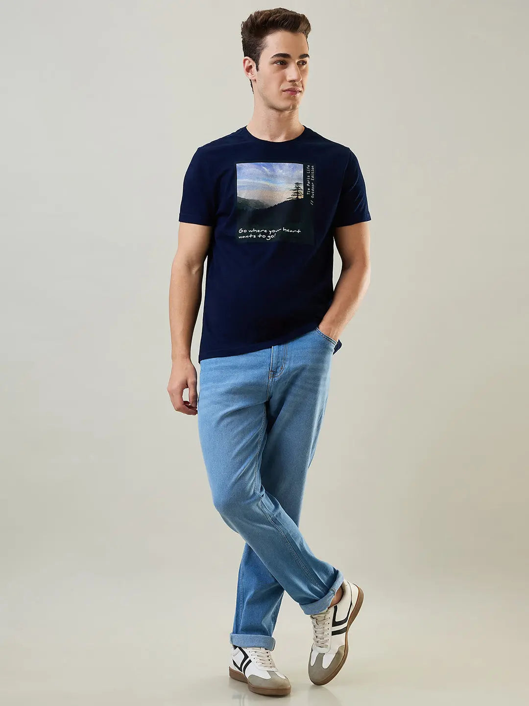 Rinse Washed Blue Printed T-Shirt Tim Paris