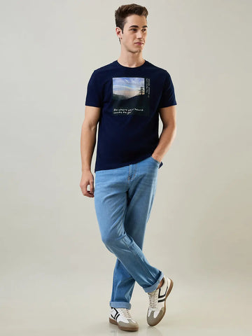 Rinse Washed Blue Printed T-Shirt Tim Paris