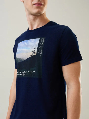Rinse Washed Blue Printed T-Shirt Tim Paris