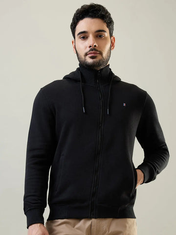 Tim Paris Black Hoodie with Zipper – Solid Sweatshirt Tim Paris
