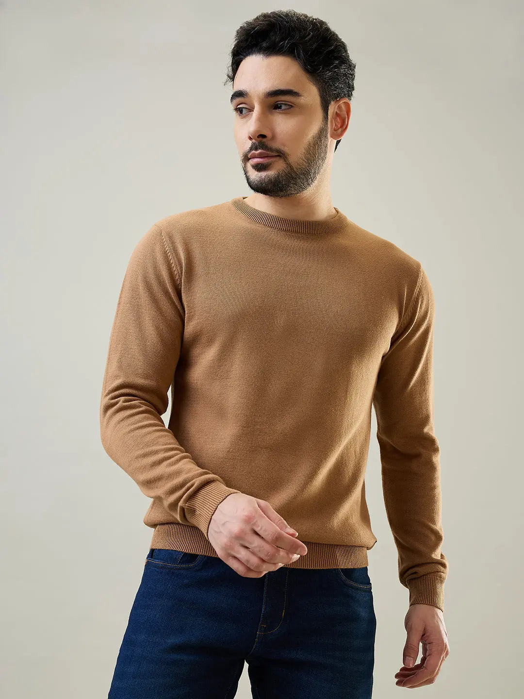 Camel Round Neck Pullover Tim Paris