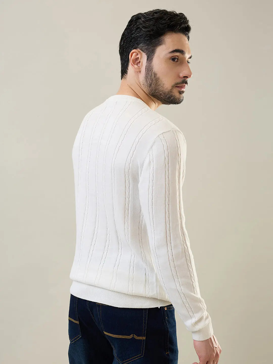 White Round Neck Pullover Tim Paris