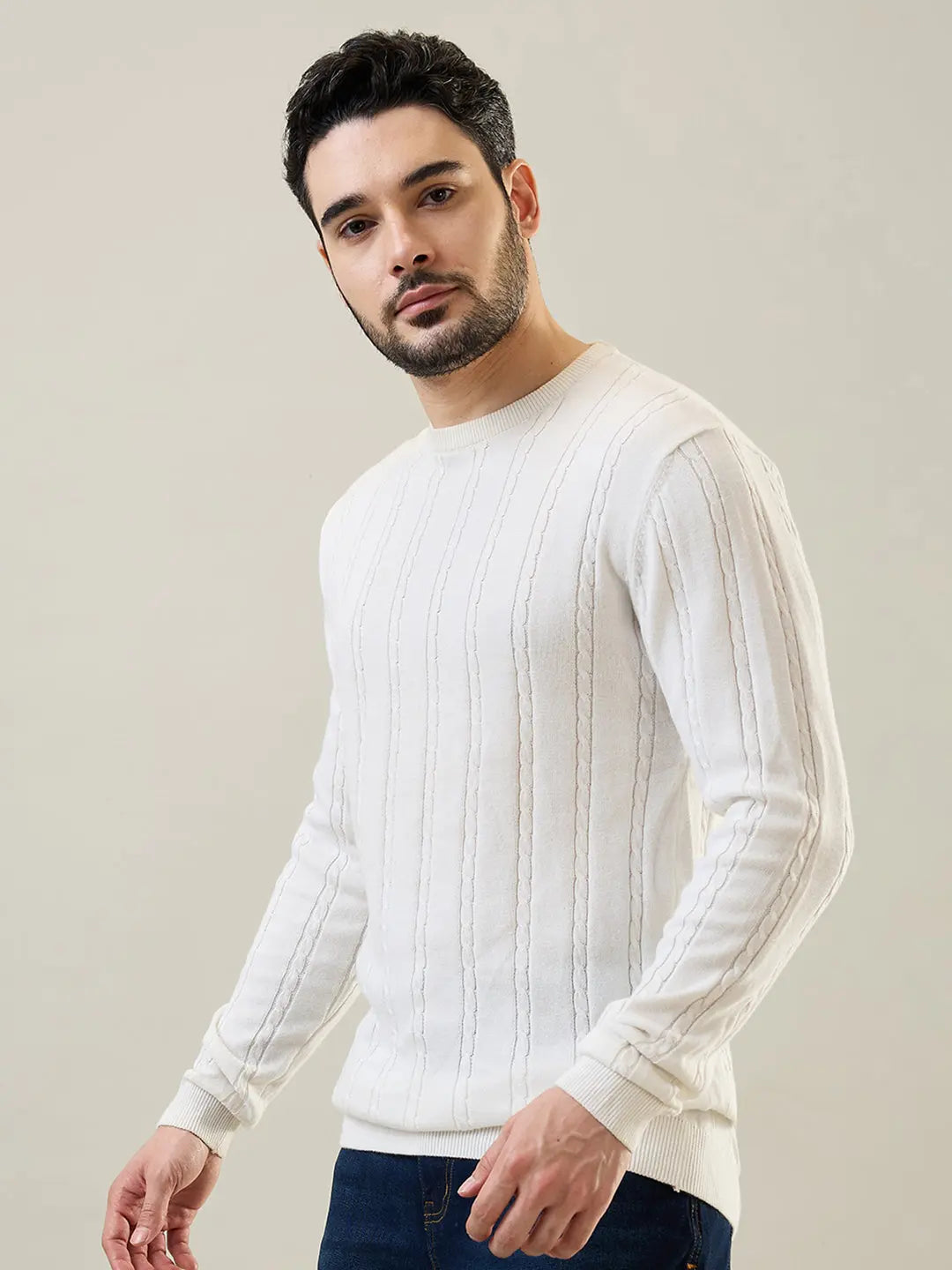 White Round Neck Pullover Tim Paris