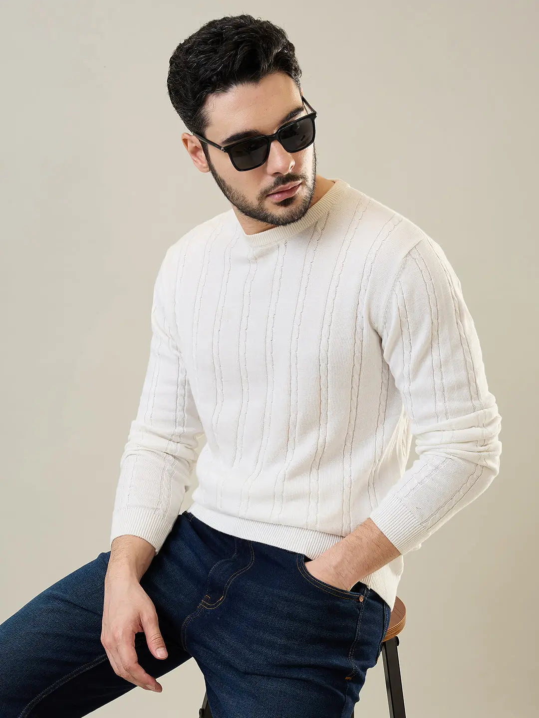 White Round Neck Pullover Tim Paris