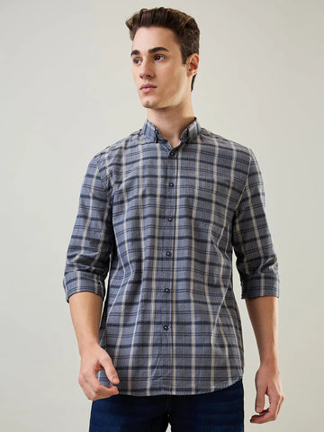 Navy & Beige Checkered Shirt Tim Paris