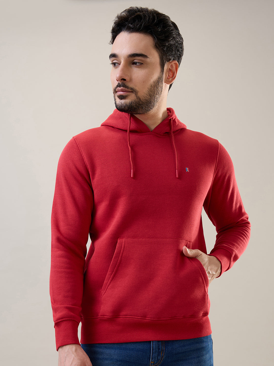 Tim Paris Red Solid Hoodie – Full Sleeve, Zipless Sweatshirt