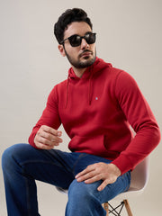 Tim Paris Red Solid Hoodie – Full Sleeve, Zipless Sweatshirt