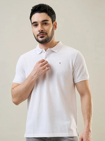 White Solid Polo T-Shirt Tim Paris
