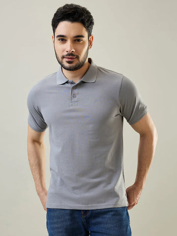 Grey Solid Polo T-Shirt