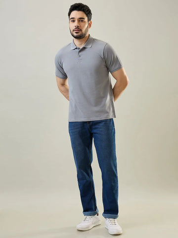 Grey Solid Polo T-Shirt