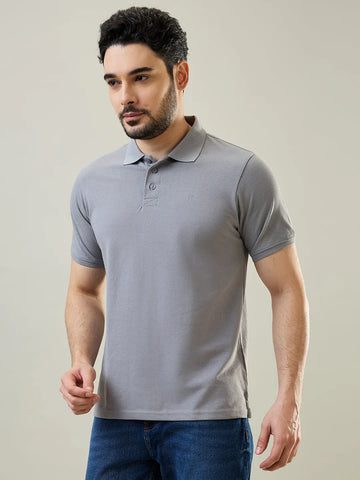 Grey Solid Polo T-Shirt