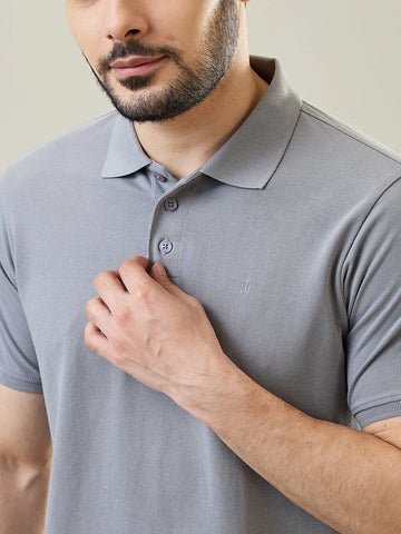Grey Solid Polo T-Shirt