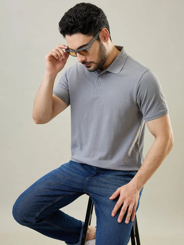 Grey Solid Polo T-Shirt