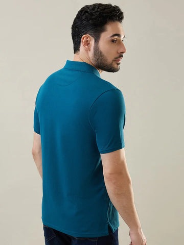 Teal Blue Solid Polo T-Shirt