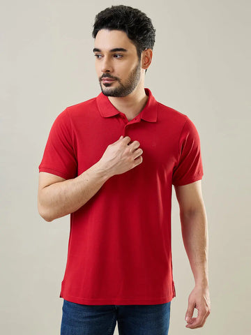 Red Solid Polo T-Shirt Tim Paris