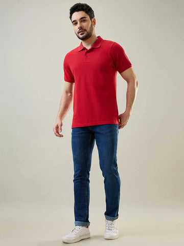 Red Solid Polo T-Shirt Tim Paris