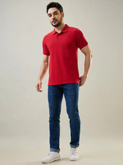 Red Solid Polo T-Shirt Tim Paris
