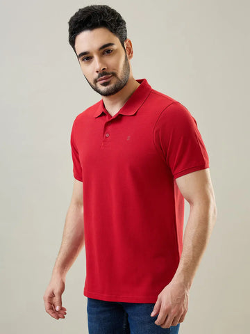 Red Solid Polo T-Shirt Tim Paris