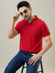 Red Solid Polo T-Shirt Tim Paris
