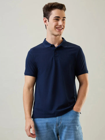 Dress Blue Solid Polo T-Shirt Tim Paris