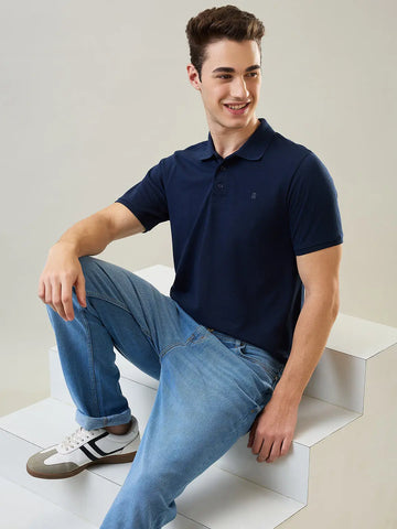 Dress Blue Solid Polo T-Shirt