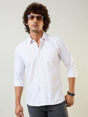 White & Maroon Micro Checked Formal Shirt