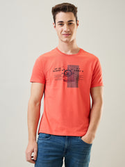 Hot Coral Orange Graphic Print T-Shirt