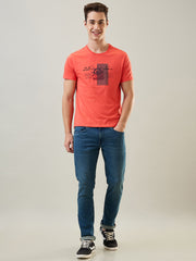 Hot Coral Orange Graphic Print T-Shirt