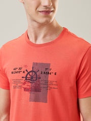 Hot Coral Orange Graphic Print T-Shirt