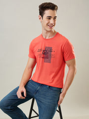 Hot Coral Orange Graphic Print T-Shirt