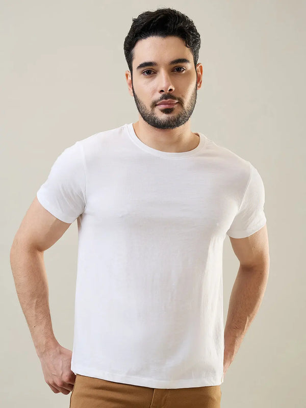 White Solid Round Neck T-Shirt Tim Paris