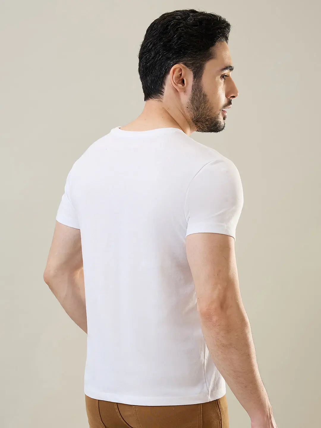White Solid Round Neck T-Shirt Tim Paris