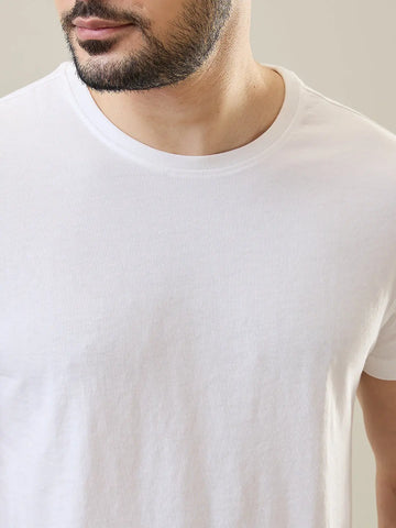 White Solid Round Neck T-Shirt Tim Paris