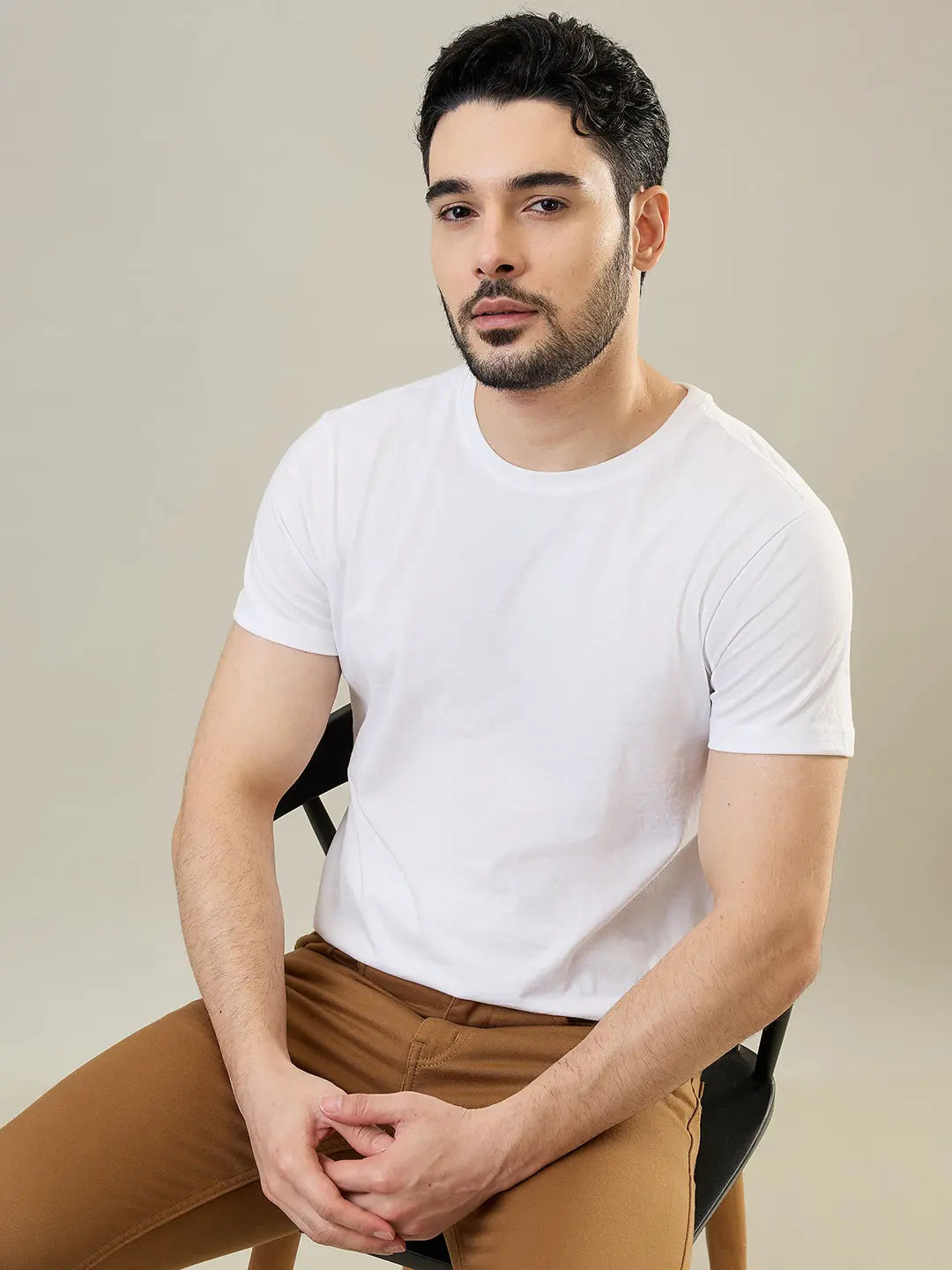White Solid Round Neck T-Shirt Tim Paris