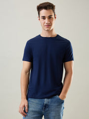 Dress Navy Blue Solid T-Shirt