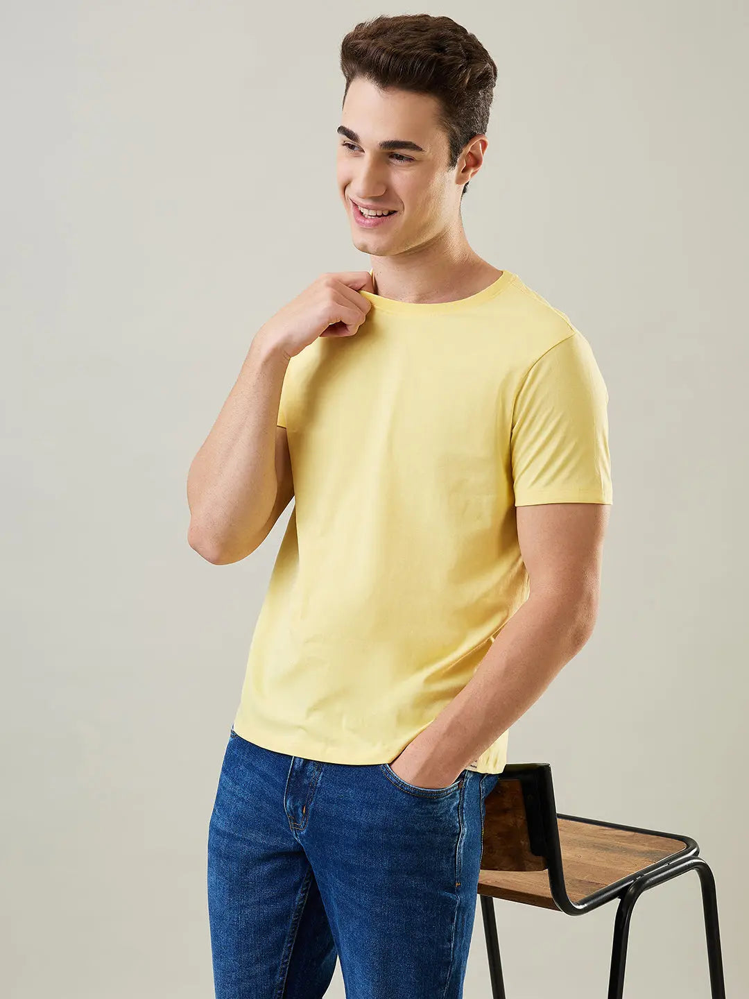 Pale Banana Yellow Solid T-Shirt Tim Paris