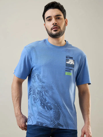 Robbia Blue Printed Relaxed Fit T-Shirt Tim Paris