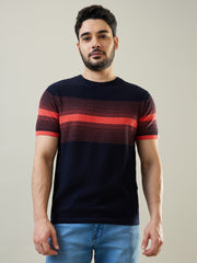 Hot Coral Striped Flanknit T-Shirt