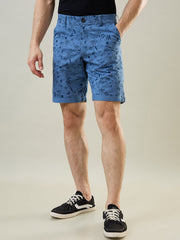 Blue Printed Stretch Shorts