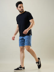 Blue Printed Stretch Shorts