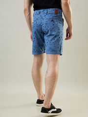 Blue Printed Stretch Shorts