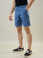 Blue Printed Stretch Shorts