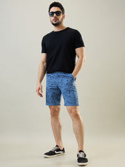 Blue Printed Stretch Shorts